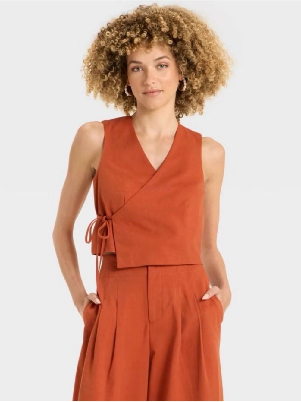Sleeveless Wrap Crop Top in Rust